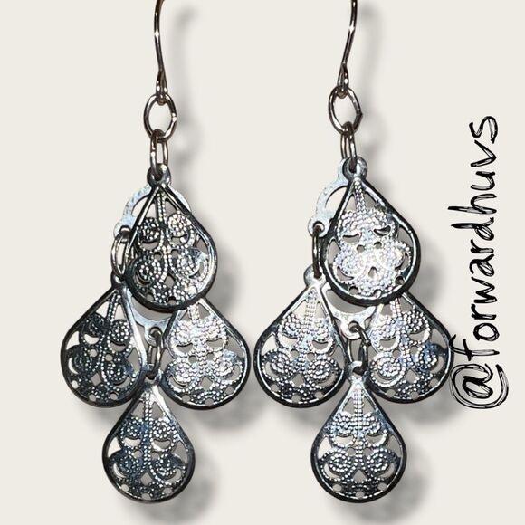 Bundle Sale 3 for $15 | Ornate Silver-Tone Filigree Dangle Earrings - Picture 1 of 6